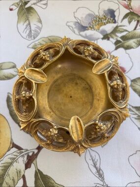 Vintage Brass Gold Metal Floral Ashtray